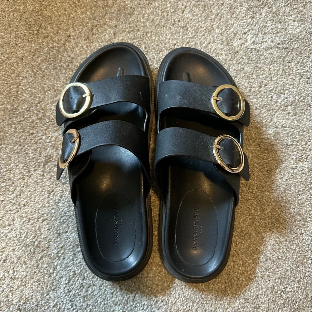 Banana Republic Black Sandals with Gold Accents - Picture 1 of 3